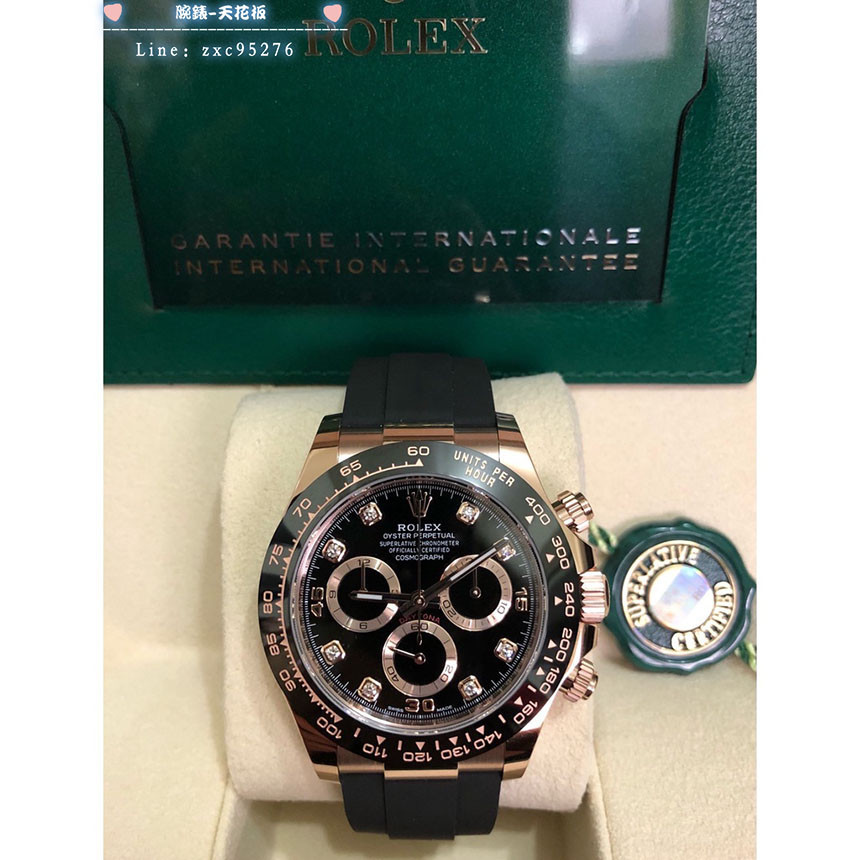 Rolex 勞力士 Daytona 迪通拿 116515 膠帶款 18Ct永恒玫瑰金款 搭配原鑲鑽黑色腕錶面(價格