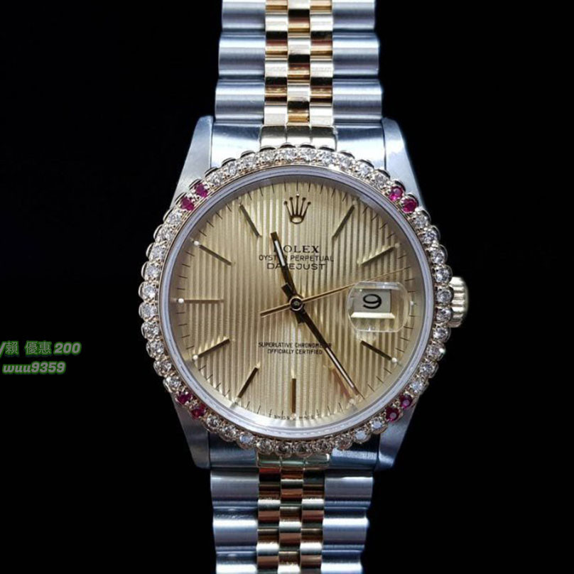 Rolex 勞力士 蠔式半金 16233 錶徑36mm 直條面盤 自動機芯 外加天然鑽石紅寶錶圈