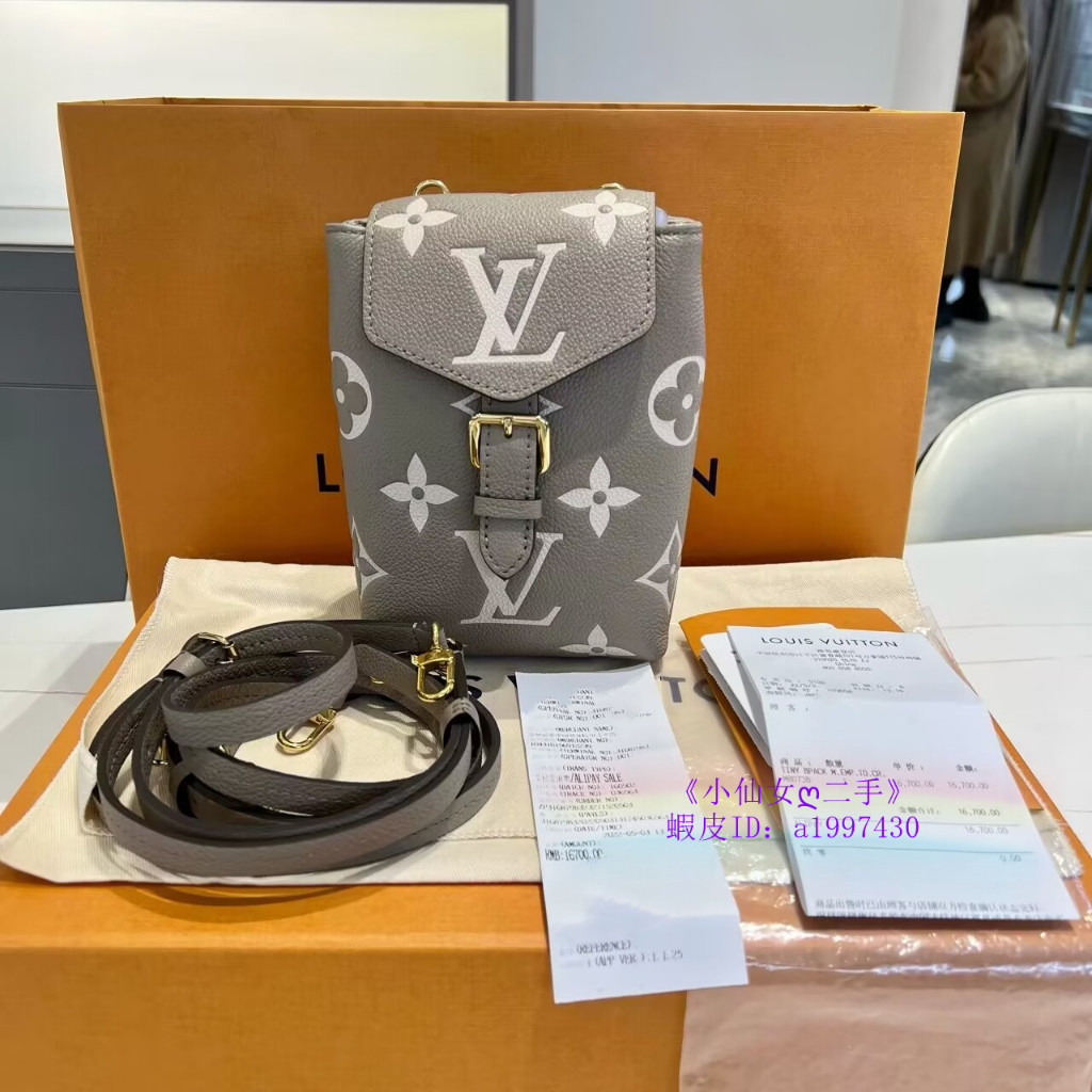 LV 路易威登 粒面牛皮 壓紋老花 雙肩包 後背包 小書包 M80738 迷你 女款 大象灰