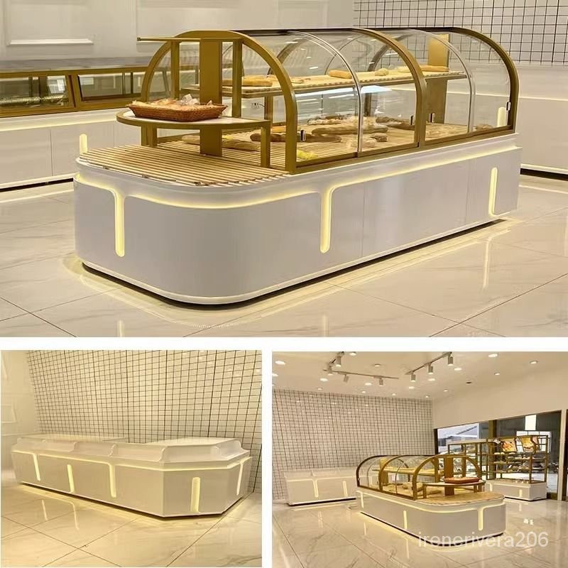 【訂金】🚀優選💖精品💥麵包櫃 弧形玻璃展示櫃 麵包中島櫃 蛋糕店模型展示櫃 烘培邊櫃 展示架