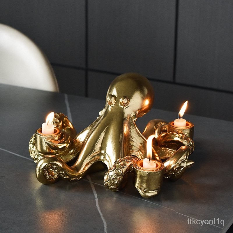 免運到府 極簡輕奢現代金色八爪章魚蠟燭擺件客廳餐廳書房桌麵樣闆間裝飾品 YQ2T