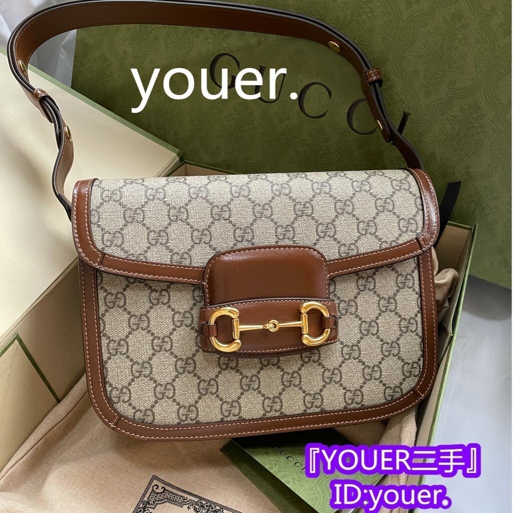 精品二手 GUCCI 古馳 602204 1955系列 皮革 肩背包 馬鞍包 斜背包 焦糖色 白色