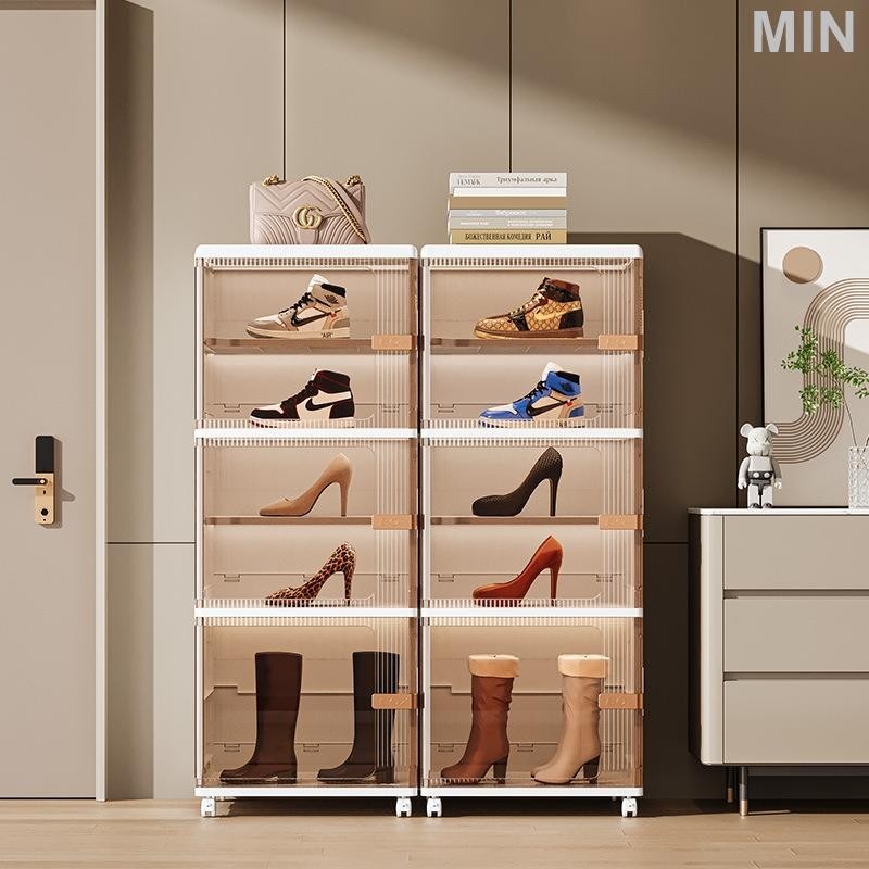 家用折疊鞋櫃多功能防塵防潮鞋子收納櫃加高加寬自由疊加帶輪儲櫃