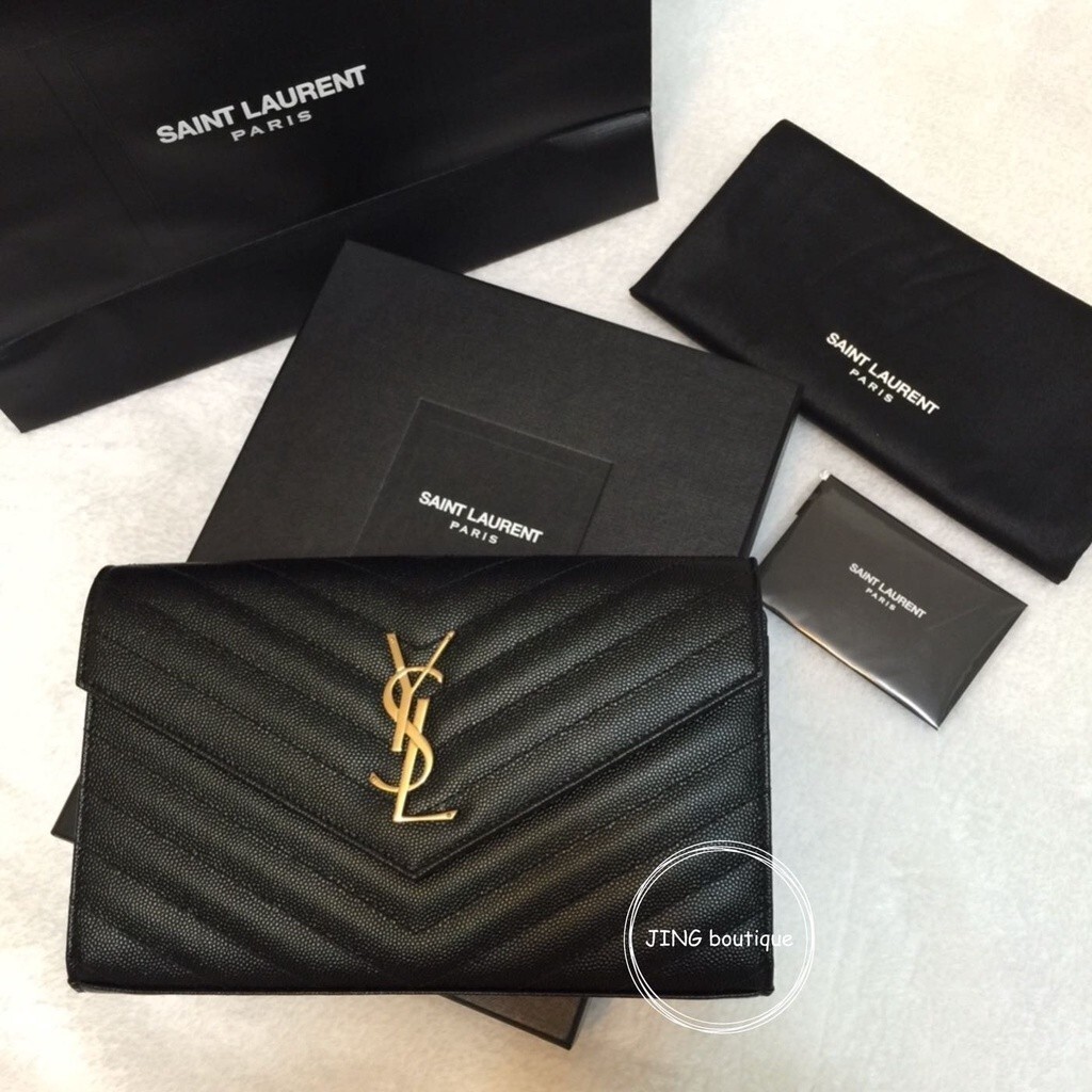 二手折扣 YSL 聖羅蘭 SAINT LAURENT WOC 黑色 金鍊 基本款 荔枝皮 大款 鍊帶肩背包 377828