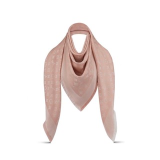 正品 Louis Vuitton LV Denim Monogram 經典花紋羊毛絲綢披肩 圍巾 淺粉紅 M72046