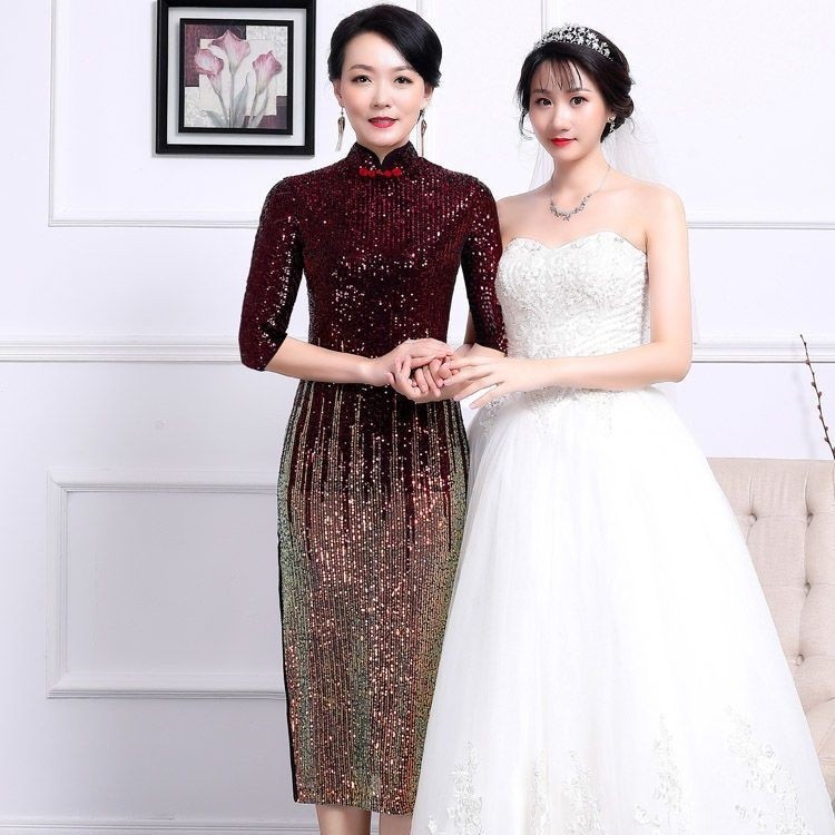 ☛喜婆婆旗袍高貴婚禮小個子媽媽丈母娘岳母嫁女兒禮服婚宴