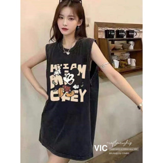 性格甜美！韓版🔥米奇 蠟筆小新長版無袖背心 🔥短袖T恤 T-shirt 舒適短袖ins上衣｜爆款卡通寬鬆T恤 無袖背心