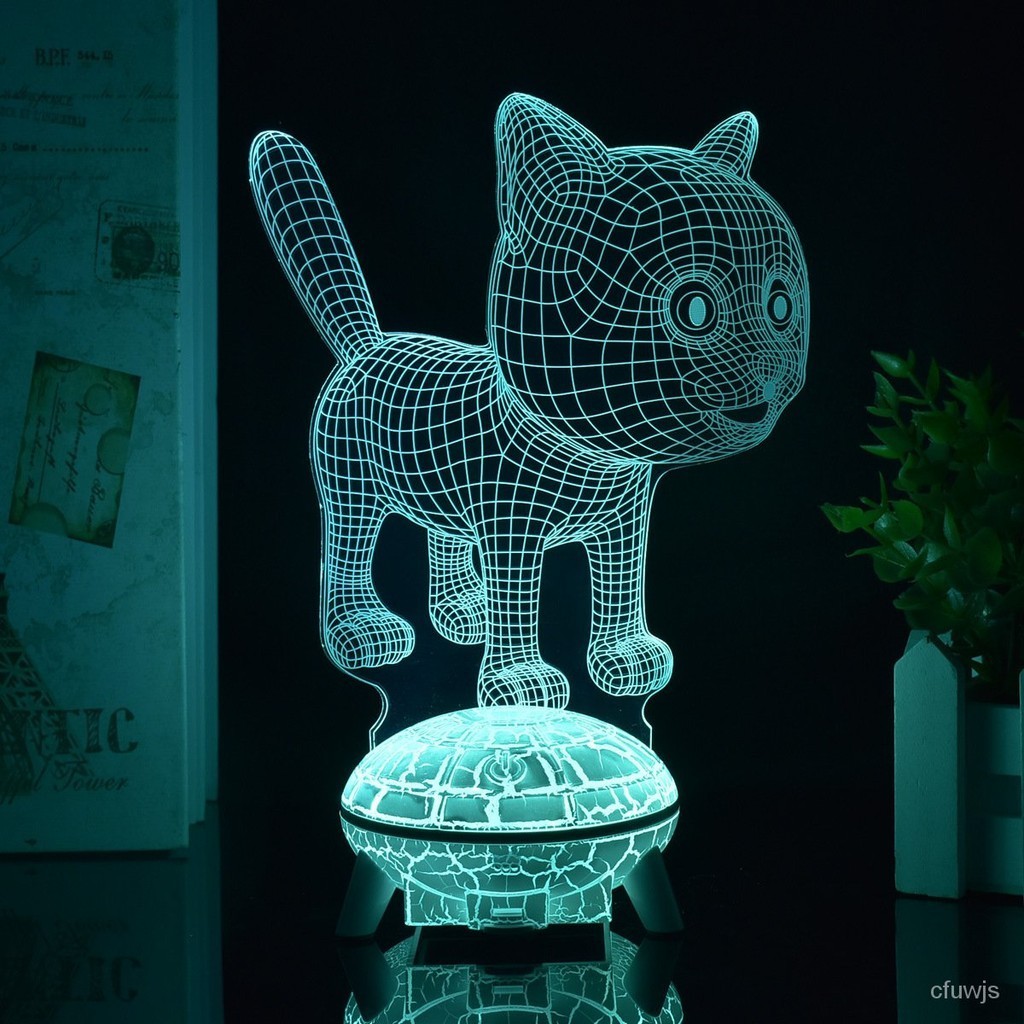 北北🔥熱銷榜卡通動漫寵物貓亞剋力3D小夜燈遙控觸控7色變換UFO底座創意禮物