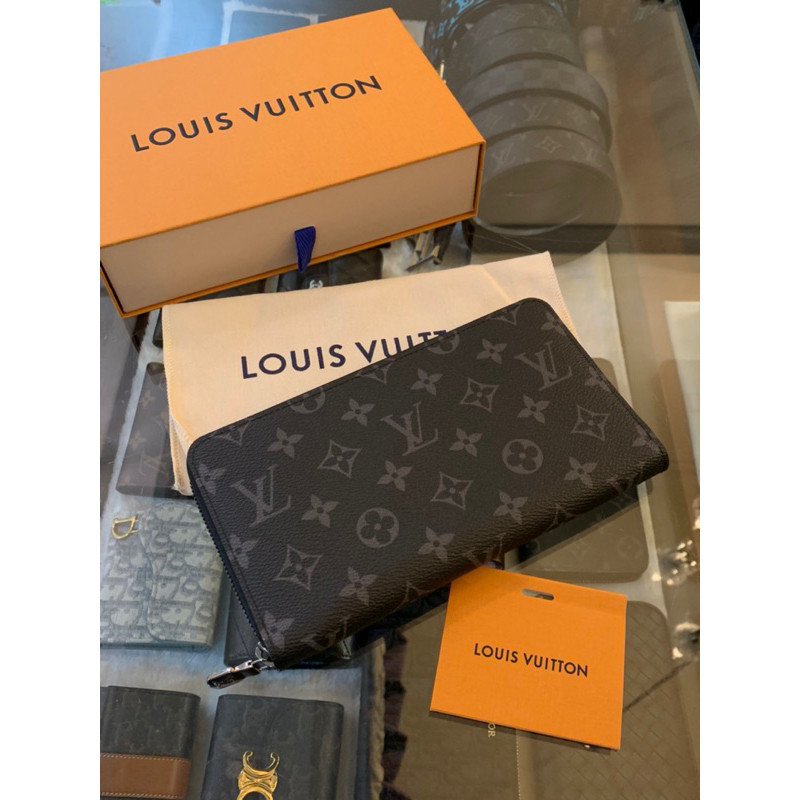 Louis Vuitton Lv 加大款式 黑色老花 拉鍊 男生長夾
