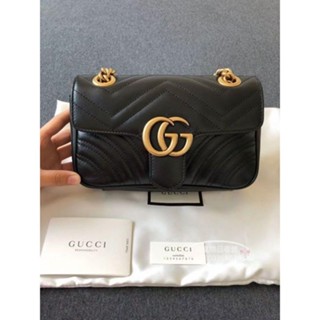 精品二手 Gucci GG Marmont Super Mini 鏈條包 側背 肩背 黑色牛皮 476433