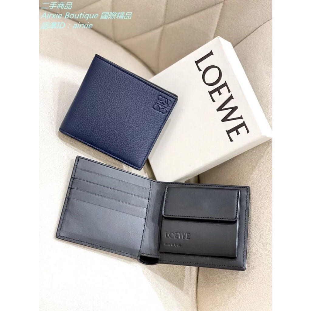 二手精品 羅意威 LOEWE Bifold Coin Wallet 黑色 藍色 短夾 零錢袋 C660501X01