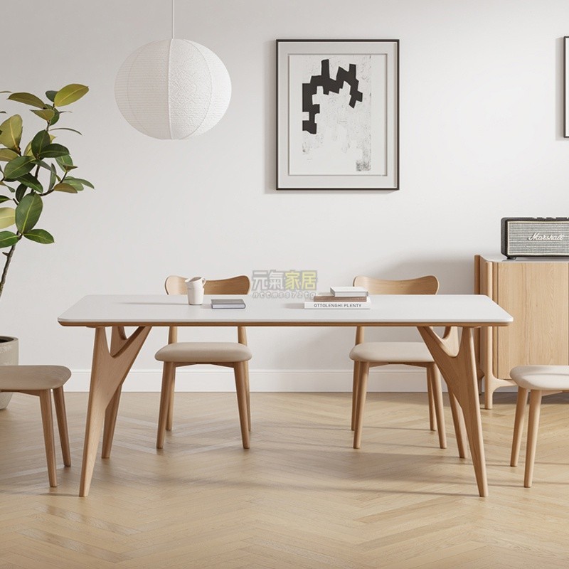 餐桌 餐桌椅 北歐日式實木巖闆餐桌椅 桌椅組  小戶型傢用長方形原木現代簡約飯桌