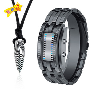 [買一送六]防水時尚炫酷韓國概念LED手錶熔巖鋼帶情侶學生電子錶