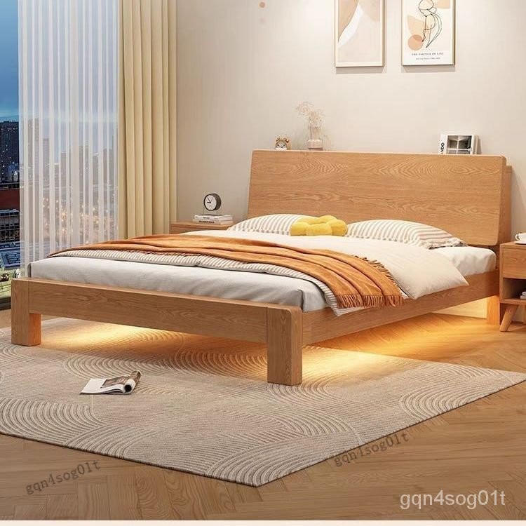 廠傢直銷 現代橡膠木傢用臥室床新中式實木床現代簡約雙人床簡易出租屋床架 破損補寄