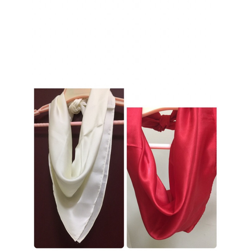 全新 絲巾 方巾 圍巾 皮包飾巾 米白色 紅色
