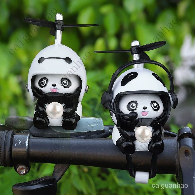 【限時下殺】熊貓腳踏車擺件 頭盔電動摩託車小黃鴨 可愛破風鴨 裝飾品 小掛件配件 I1EA