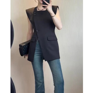 黑色西裝馬甲女2025夏季新款韓版設計感修身顯瘦時尚百搭上衣ins