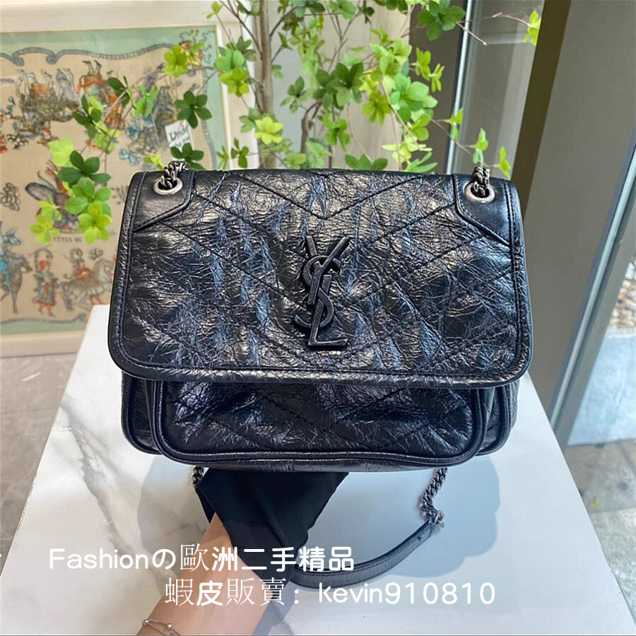 YSL 聖羅蘭 Niki 黑標Logo 流浪包 鏈條單肩斜跨包 女款 黑色 6331600