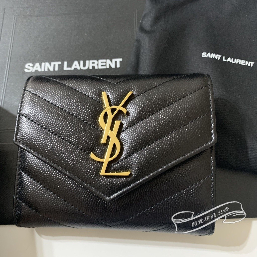 閒置✈二手精品 YSL 聖羅蘭 403943 三折短夾 魚子醬 零錢袋 卡夾 卡包 錢包 證件夾 皮夾 免運