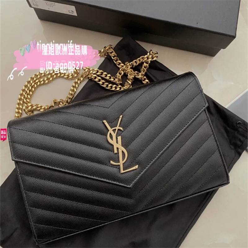 SAINT LAURENT 聖羅蘭 YSL 小號WOC 魚子醬牛皮 377828鏈帶包 斜背包 肩背包