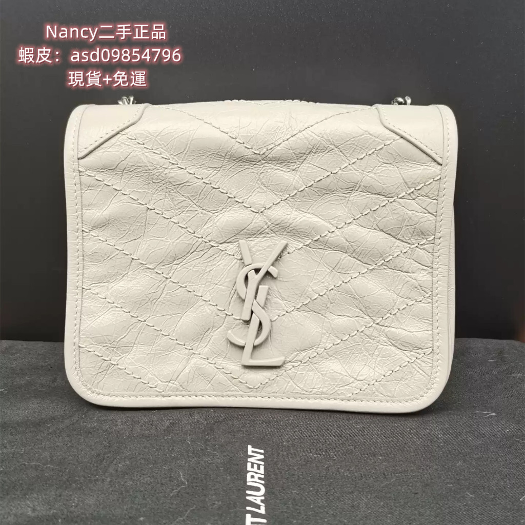 正品 SAINT LAURENT 聖羅蘭 YSL niki mini白色鏈條包 單肩包 斜挎包 翻蓋包 小方包