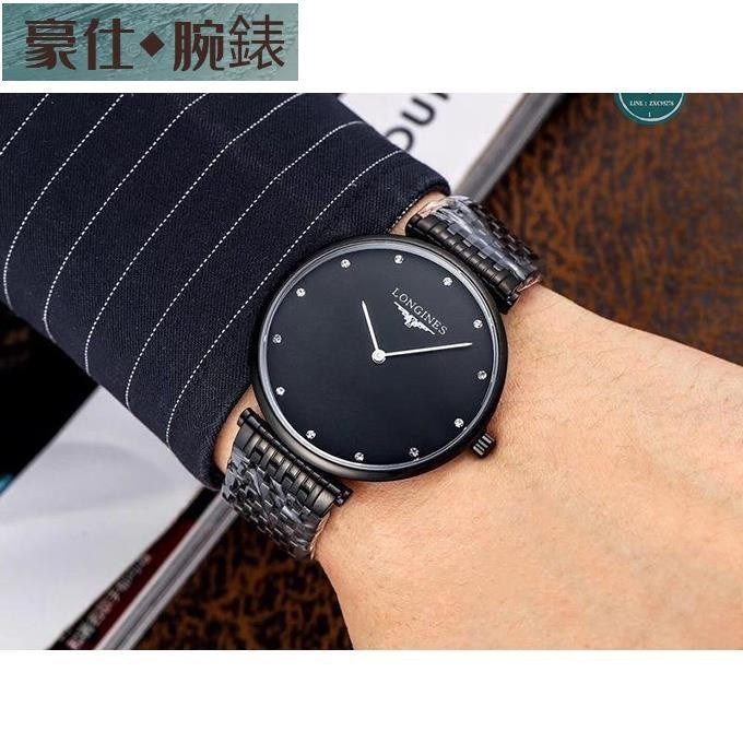 高端 浪琴腕錶 超薄酷炫黑嘉蘭系列 兩針超薄設計 瑞士進口石英機芯 休閑簡約超薄時尚防水手錶