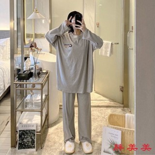 【m-5xl大尺碼】大尺碼睡衣 長袖睡衣 居傢服 睡衣套裝 睡衣女春秋季長袖學生韓版可愛寬鬆大碼兩件套裝冬天傢居服可外穿