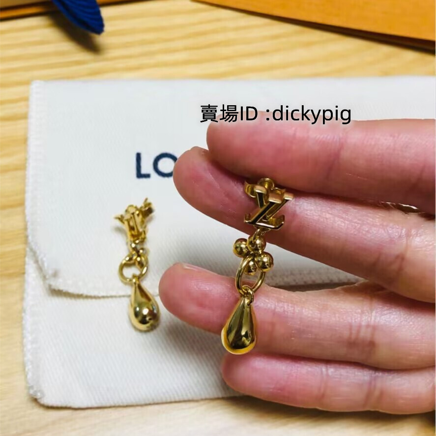 二手正品 路易威登 LV Monogram花卉 FLOWERGRAM 耳環 耳墜 耳釘 M00771 水滴 墜飾耳環