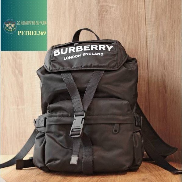 二手精品 Burberry 博柏利 小型 Logo徽標印花 尼龍 後背包 雙肩背包 書包 黑色