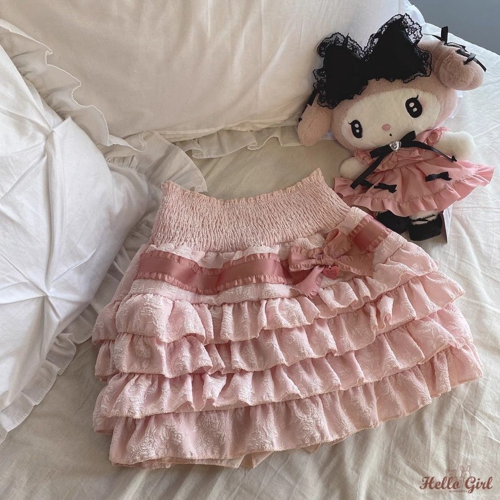 【熱辣一夏】👗木耳邊蛋糕短裙拚接愛心吊墜層疊軟妹少女打底百搭半身裙a字 紗裙 白色裙子 紗裙洋裝 蛋糕裙洋裝