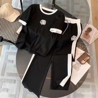 夏季新品❄運動短袖t恤長褲兩件套夏季2024年新款小香風女裝大碼時尚套裝女 C7JH