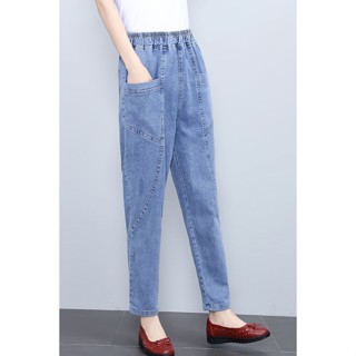 中老年衣服 媽媽牛仔褲 長褲 時尚媽媽牛仔褲女春夏季推薦款哈倫蘿卜褲高腰顯瘦中年休閒女裝九分褲