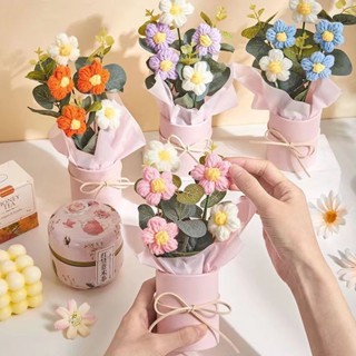 免運🎁成品泡芙花束 網紅手提袋幼兒園生日禮物 小禮品毛綫編織畢業花束 手工DIY針織成品花束 手工針織花束 創意手工永生