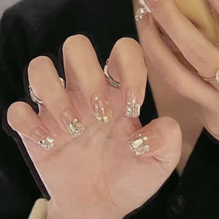 【YTT】星河璀璨✨碎鑽星河穿戴甲 Ins風高級感美甲片 純手工光療甲 日常短方款 可拆卸果凍膠貼 持久牢固不刮髮