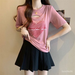 【臺灣出貨】100公斤 大尺碼上衣 鏤空T恤女 短袖上衣 夏季衣服 韓國上衣 寬鬆顯瘦上衣 短袖T恤女 女生上衣 女上衣