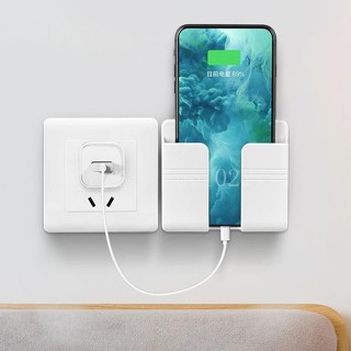熱賣😍粘貼式手機充電支架免打孔手機壁掛盒多功能創意開口掛置物架收納床頭固定懶人通用遙控收納盒