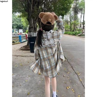 【臺灣出貨】🌷女款襯衫👔 韓版純欲風氣質休閑格子襯衫女春秋小眾百搭寬松遮肉長袖外套襯衣