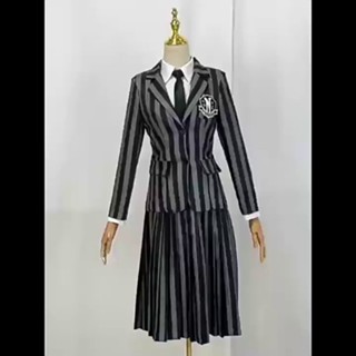 亞當斯一家星期三cosplay角色扮演萬聖節黑色連衣裙印花裙禮服裝