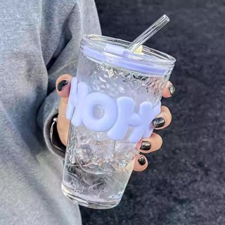 玻璃水杯 玻璃吸管杯 杯子玻璃水杯女ins高顏值杯子家用帶吸管帶蓋 咖啡杯 牛奶杯