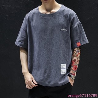 臺灣出貨中國風短袖棉麻男裝上衣夏天圓領麻衣體恤夏季寬松大碼亞麻T恤潮熱銷