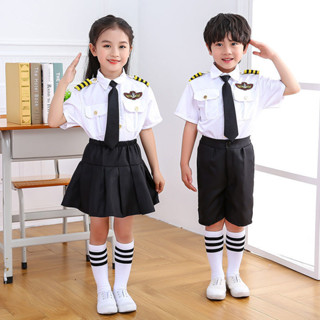 【臺灣-出貨】兒童萬聖節服裝兒童空軍空姐機長製服飛機師男女童空少服裝航空飛行員錶演服套裝