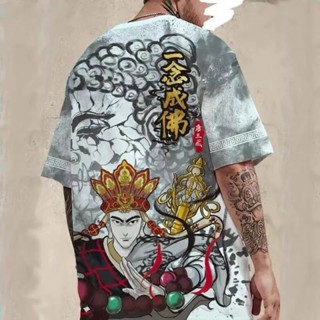 潮牌 大碼 型男 休閒 短T 短袖t恤男中國風印花男裝國潮情侶裝寬松青少年上衣半袖