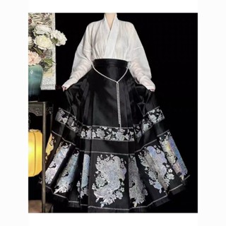 【白狐夭夭】仿螺鈿原創漢服梯形五褶打孔馬面裙日常春夏中國風