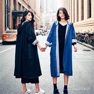 ★臺灣出貨★2025新款歐美BF風中長款大衣連帽寬鬆牛仔外套 女風衣女★免運