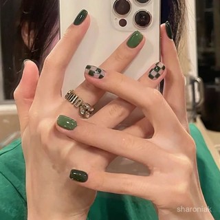 🔥臺灣熱賣🔥 穿戴甲 美甲 美甲貼片 指甲片 可拆卸 新款顯白綠色棊盤格短款甲片成品美甲貼成品穿戴甲高級感指甲貼