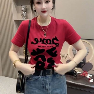[Jaylee]夏裝新款 純棉短袖 印花T恤 發財圖案 寬鬆T恤 半袖女 中長款 短袖上衣 t恤女 大碼女裝 短袖T恤女