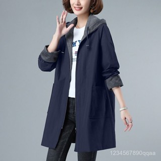潮流★M-7XL風衣外套 三色可選~大碼女裝外套女150kg胖媽媽裝秋冬新款雙層內襯中長款連帽風衣女騎車外套顯瘦百搭休閒