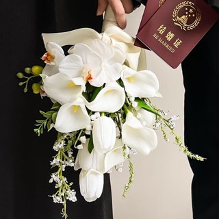 有點東西🌷新娘韓式手捧花仿真花鬱金香求婚假花馬蹄蓮高階結婚領證花束道具人造花 仿真花 假花 拍照道具 家居飾品