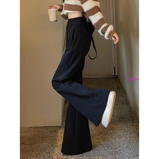 刷毛女長褲 保暖女褲 美拉德褲子加絨美式微喇衛褲女加厚秋冬裝顯瘦運動休閑闊腿喇叭褲