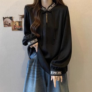 中國風上衣女 新中式盤扣立領襯衫女士春秋大碼胖mm改良唐裝中長款國風正肩上衣 新中式上衣 長袖襯衫女 大尺碼春秋長袖女